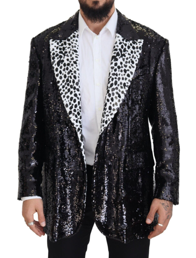 Dolce & Gabbana Black Sequined Cow Pattern Nylon Blazer In Black