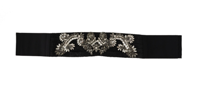 Shop Dolce & Gabbana Black Silk Brass Crystal Embellished Waist Belt