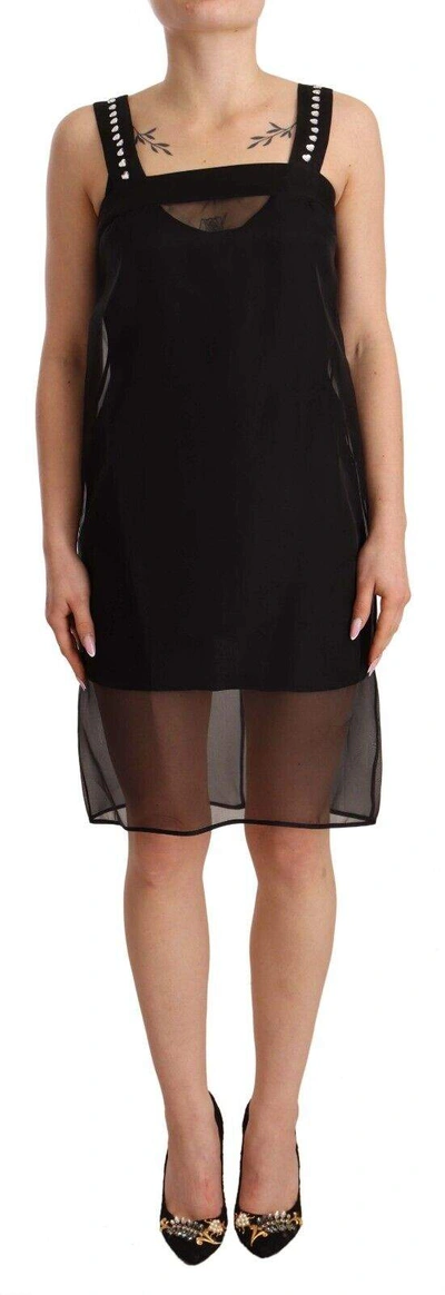 Shop Dolce & Gabbana Black Silk Stretch Crystal Sheath Mini Dress