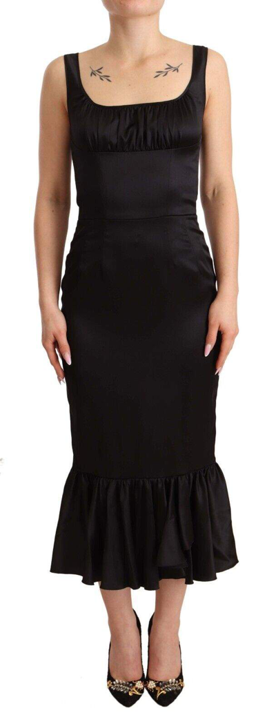 Shop Dolce & Gabbana Black Silk Stretch Sheath Mermaid Midi Dress