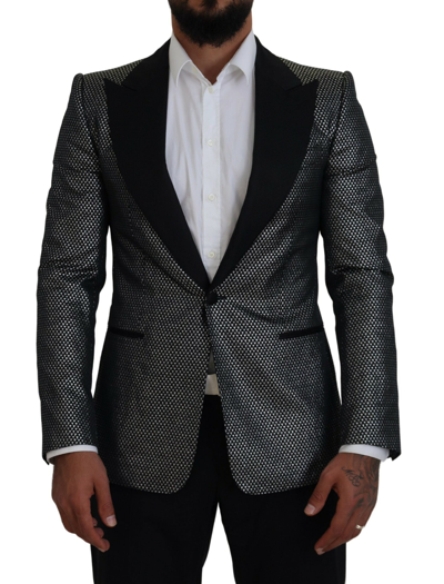 Shop Dolce & Gabbana Black Silver Jacquard Slim Fit Jacket Blazer