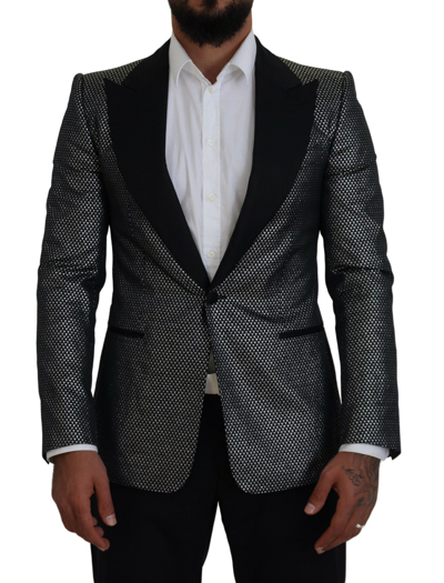 Dolce & Gabbana Black Silver Jacquard Slim Fit Jacket Blazer In Black