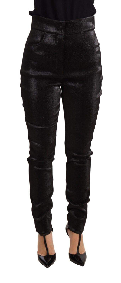 Dolce & Gabbana Black Silver Lurex Thread Cotton Stretch Pants In Black