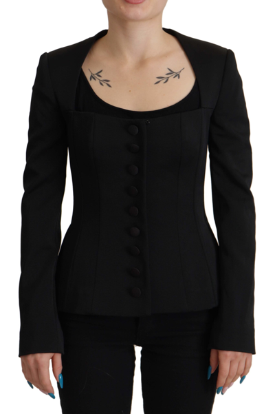 Shop Dolce & Gabbana Black Slim Fit Long Sleeves Snap Jacket