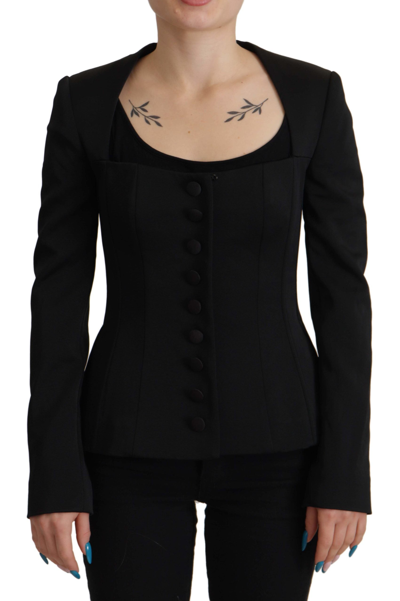 Dolce & Gabbana Black Slim Fit Long Sleeves Snap Jacket In Black
