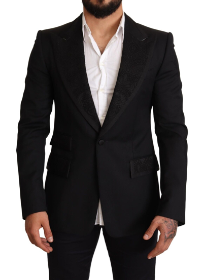 Shop Dolce & Gabbana Black Slim Fit One Button Blazer Jacket