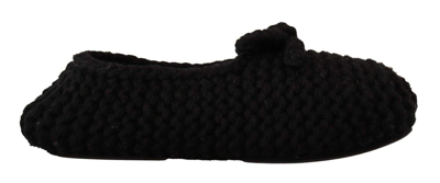 Shop Dolce & Gabbana Black Slip On Ballerina Flats Wool Knit Shoes
