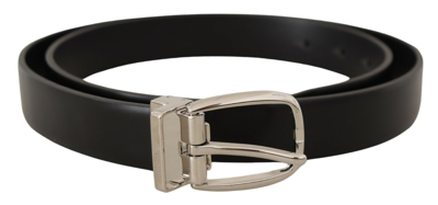 Shop Dolce & Gabbana Black Solid Leather Silver Tone Metal Buckle Belt