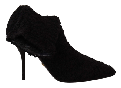 Dolce & Gabbana Black Stiletto Heels Mid Calf Boots In Black
