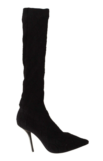 Shop Dolce & Gabbana Black Stretch Socks Knee High Booties Shoes