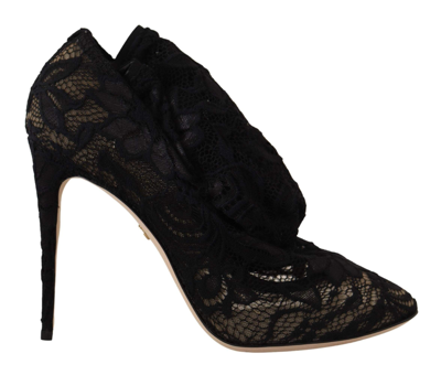 Shop Dolce & Gabbana Black Stretch Socks Taormina Lace Boots