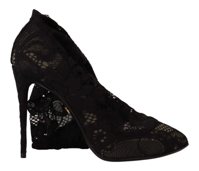 Shop Dolce & Gabbana Black Stretch Socks Taormina Lace Boots Shoes