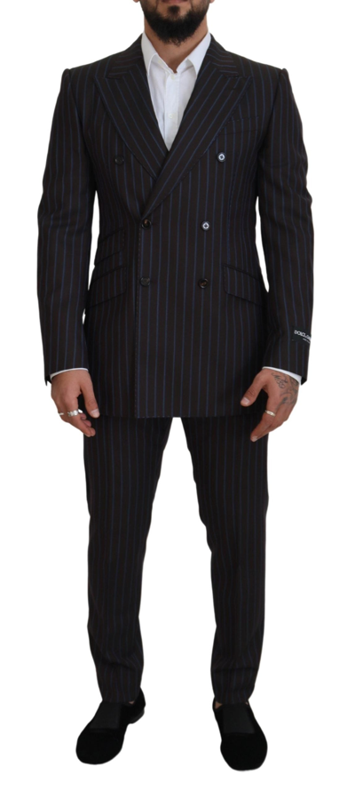 Shop Dolce & Gabbana Black Striped Wool Formal 2 Piece Suit