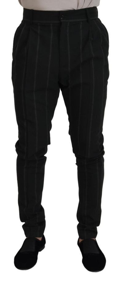Shop Dolce & Gabbana Black Striped Men Trousers Cotton Pants
