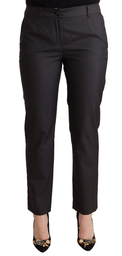 Dolce & Gabbana Black Striped Wool Tapered Trouser Pants In Black
