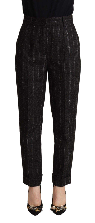 Dolce & Gabbana Black Striped High Waist Tapered Pants In Black