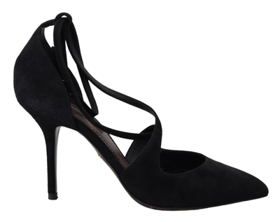 Shop Dolce & Gabbana Black Suede Ankle Strap Pumps Heels Shoes