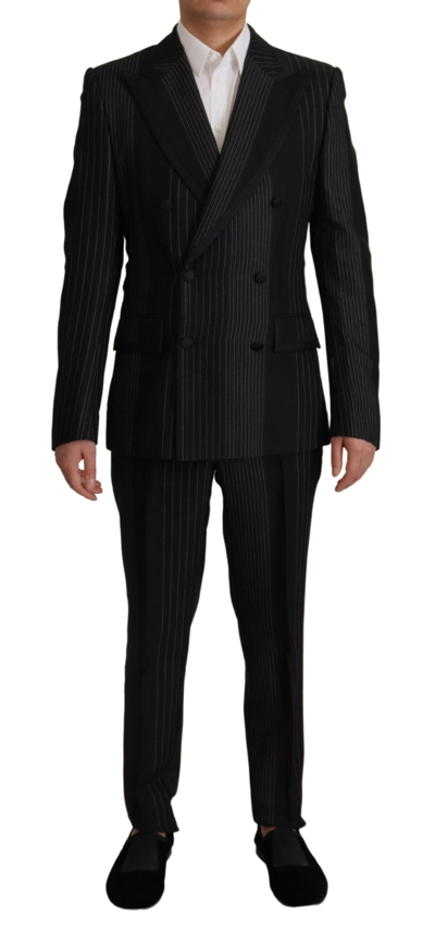 Shop Dolce & Gabbana Black Stripes Rayon Formal 2 Piece Suit