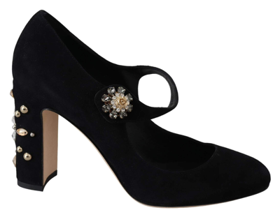 Shop Dolce & Gabbana Black Suede Crystal Heels