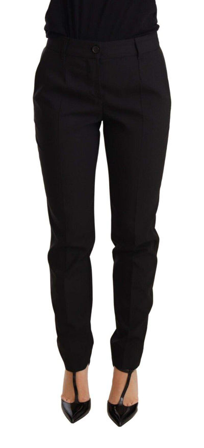 Dolce & Gabbana Black Tapered Women Trouser Virgin Wool Pants In Black