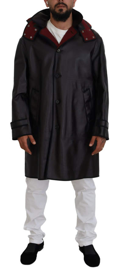 Shop Dolce & Gabbana Black Trench Hooded Parka Cotton Jacket