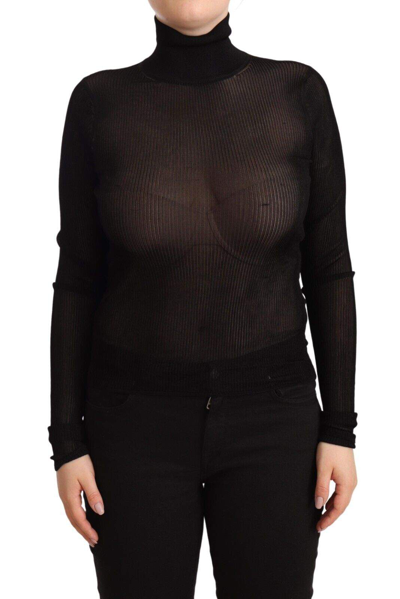 Shop Dolce & Gabbana Black Turtleneck Sheer Pullover Top Sweater