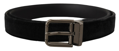 Shop Dolce & Gabbana Black Velvet Silver Tone Logo Metal Buckle Belt