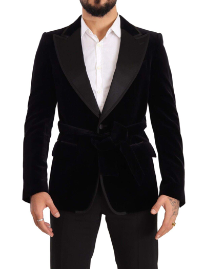 Shop Dolce & Gabbana Black Velvet Single Breasted One Button Blazer