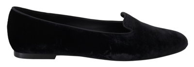 Shop Dolce & Gabbana Black Velvet Slip Ons Loafers Flats Shoes