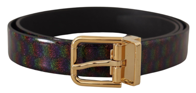 Shop Dolce & Gabbana Black Vernice Dama Glitter Leather Gold Tone Metal Belt