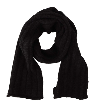 Shop Dolce & Gabbana Black Virgin Wool Knitted  Warmer Shawl Scarf