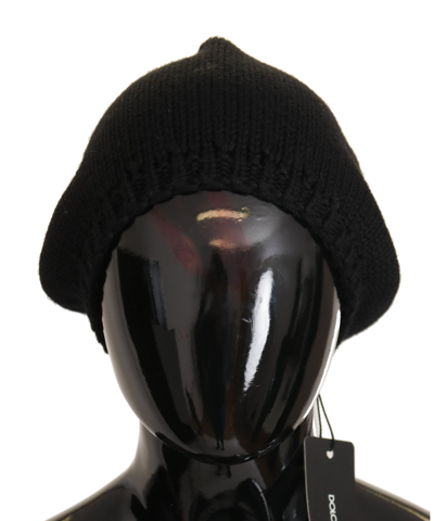 Shop Dolce & Gabbana Black Virgin Wool Knitted  Winter Beanie Hat