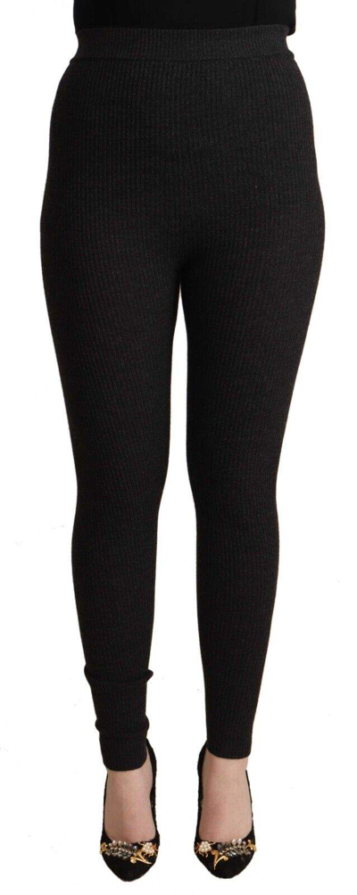 Shop Dolce & Gabbana Black Virgin Wool Stretch Waist Tights Pants