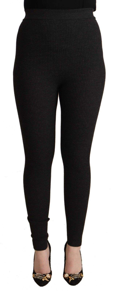 Dolce & Gabbana Black Virgin Wool Stretch Waist Tights Pants In Black
