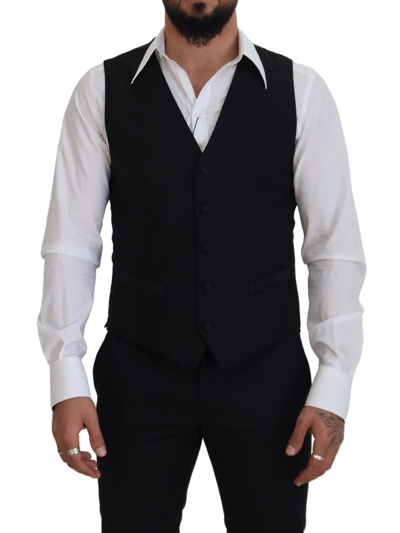 Shop Dolce & Gabbana Black Virgin Wool Waistcoat Formal Dress Vest