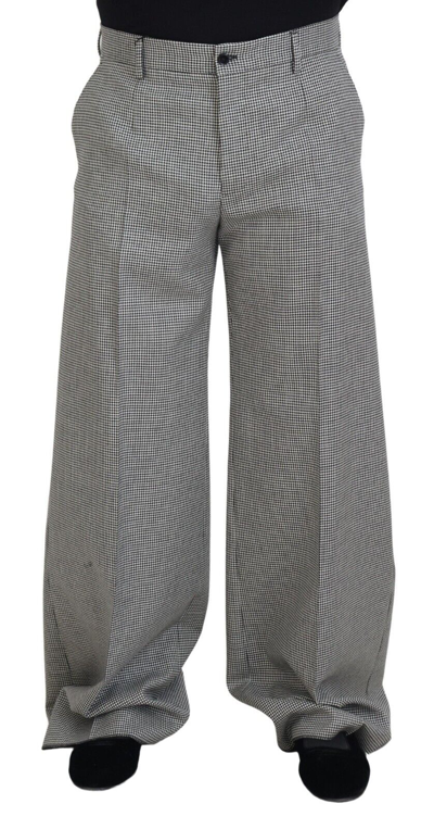 Shop Dolce & Gabbana Black White Checked Men Wide Trouser Pants In Black And White