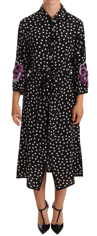 Dolce & Gabbana Black White Crystal Sequined Floral Dress In Black