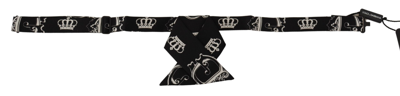 Shop Dolce & Gabbana Black White Crown Print Adjustable Neck Papillon Bow Tie