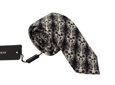 Shop Dolce & Gabbana Black White Flower 100% Silk Print Adjustable Accessory Tie