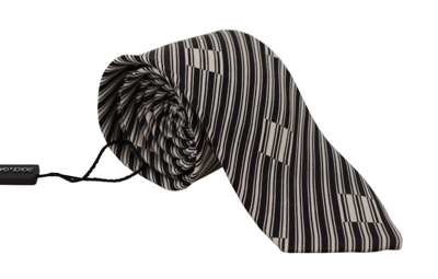 Shop Dolce & Gabbana Black White Lining Print 100% Silk Adjustable Accessory Tie In Black,white