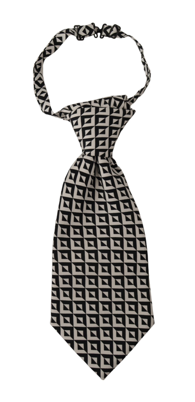 Shop Dolce & Gabbana Black White Geometric 100% Silk Adjustable Accessory Tie