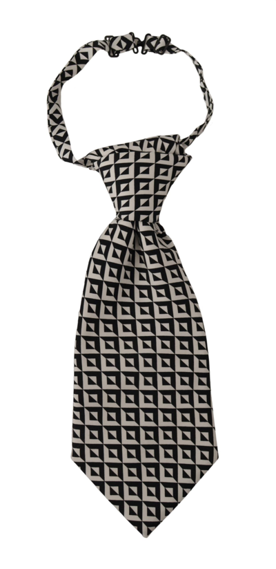 Dolce & Gabbana Black White Geometric 100% Silk Adjustable Accessory Tie In Black