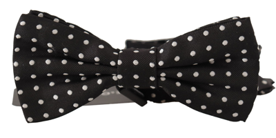 Shop Dolce & Gabbana Black White Polka Dot 100% Silk Neck Papillon Bow Tie