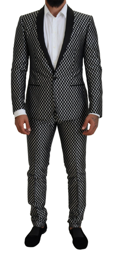 Shop Dolce & Gabbana Black White Silk Martini Slim Fit Suit