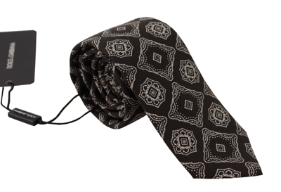 Shop Dolce & Gabbana Black White Square Geometric Print Adjustable Accessory Tie
