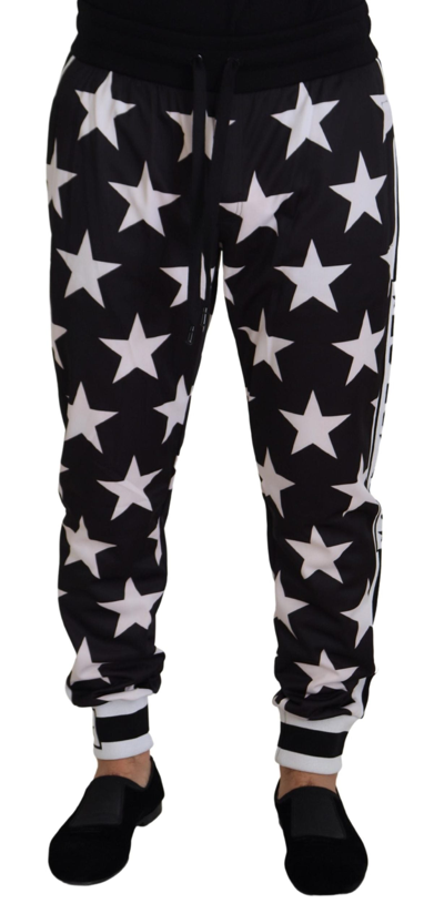 Shop Dolce & Gabbana Black White Star Print Dg Royals Pants