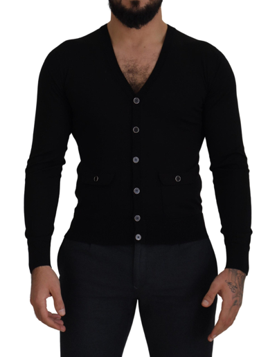 Shop Dolce & Gabbana Black Wool Button Down Cardigan Sweater