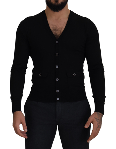 Dolce & Gabbana Black Wool Button Down Men Cardigan Sweater In Black