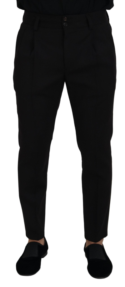 Shop Dolce & Gabbana Black Wool Chino  Formal Pants