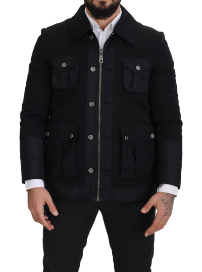 Shop Dolce & Gabbana Black Wool Collared Full Zip Jacket